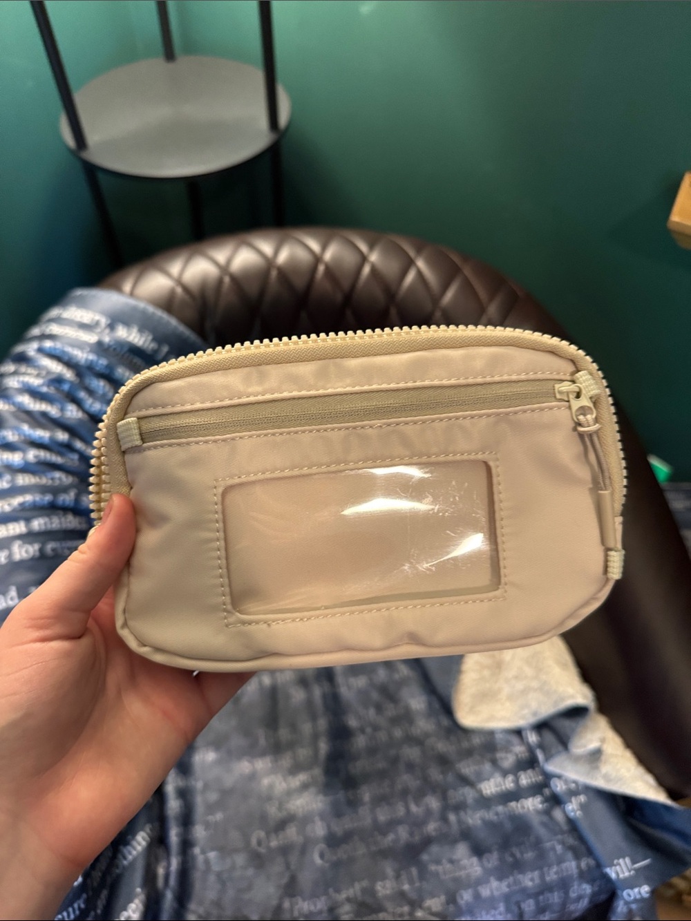 Neutral Beige Crossbody Pouch with Clear ID Window
